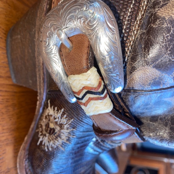 WOMENS BROWN LEATHER & GENUINE LIZARD SKIN CORRAL Upcycled COWBOY BOOTS SIZE 7 M - Picture 8 of 10